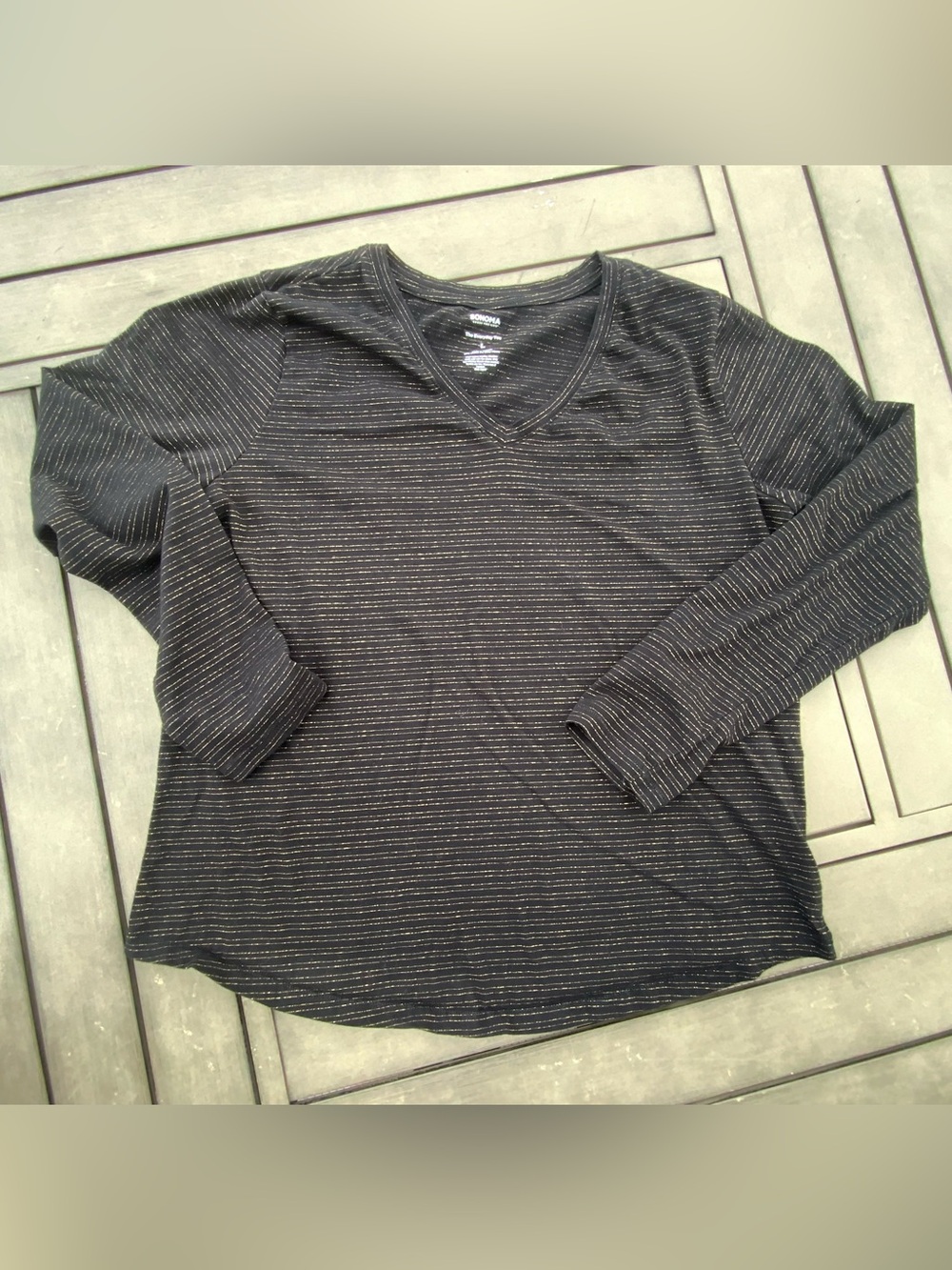 Sonoma Long Sleeve Black & Gold T Shirt Size Large